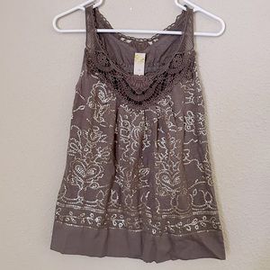 NWOT Anthropology Crochet Sequence Tank Brown/Gold